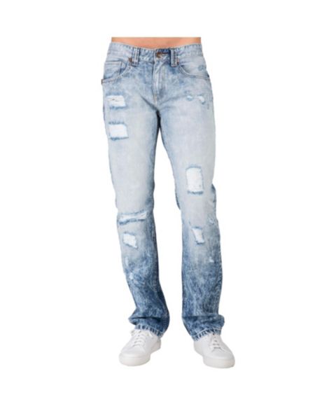 Мужские джинсы Level 7 Slim Straight Leg Destroyed Mended Premium Denim Jeans, цвет: Синий