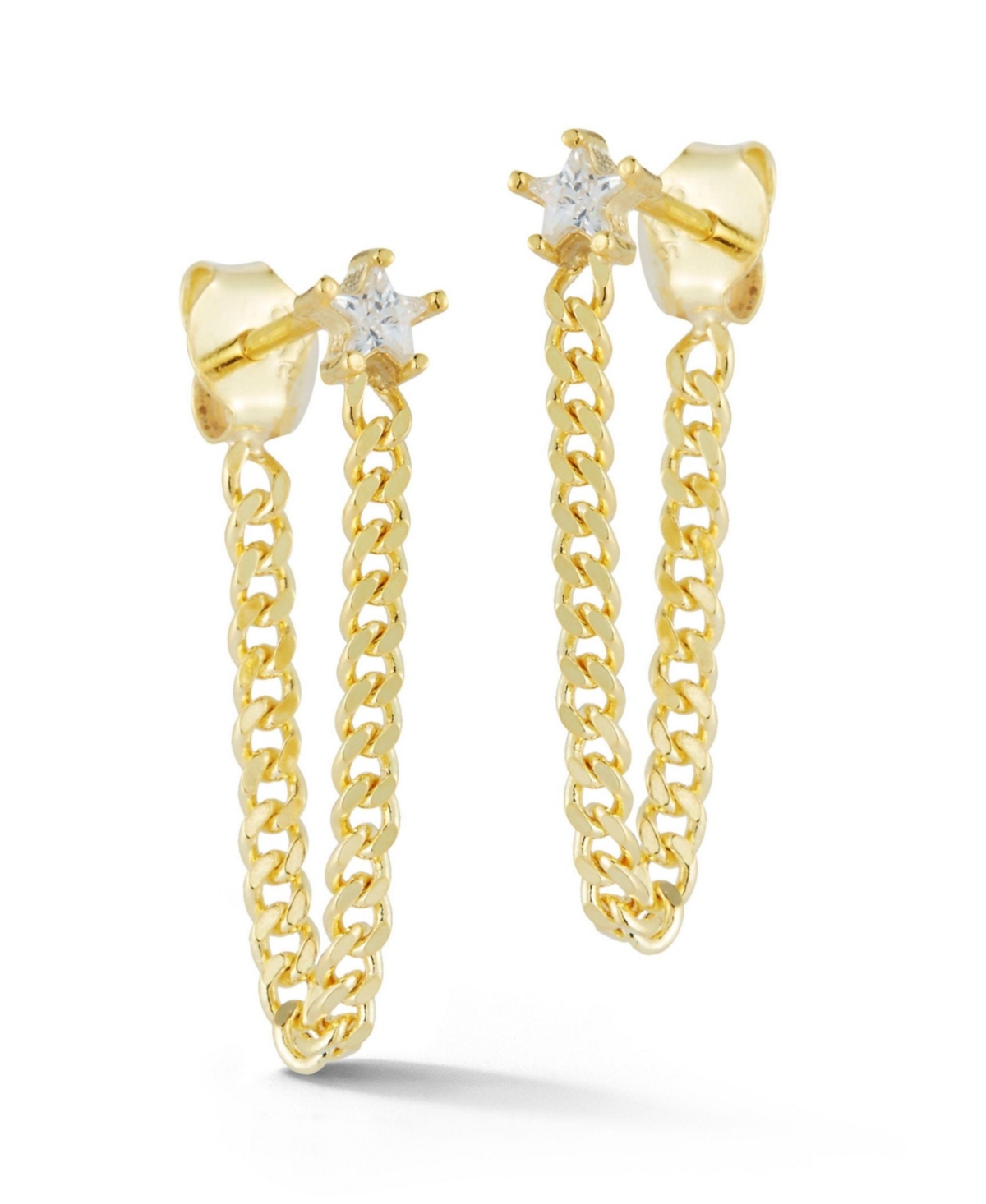 Sterling Silver Star Curb Chain Drop Earrings - Silver