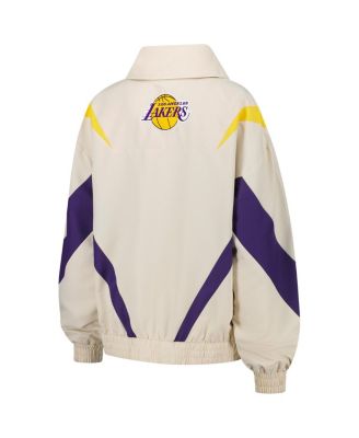Women's White Los Angeles Lakers Retro Chevron Ripstop Quarter-Zip Windbreaker Jacket