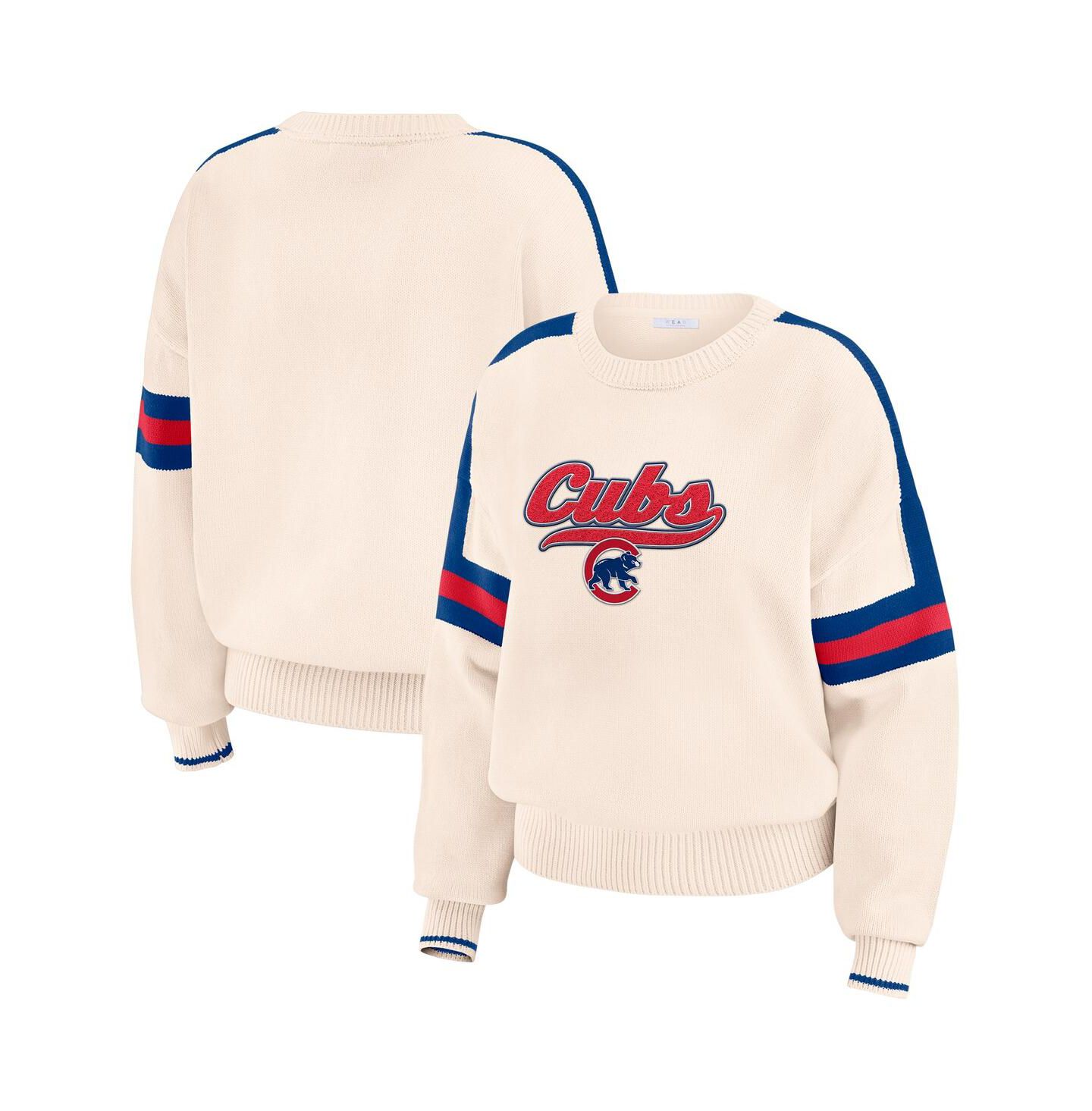 Женский свитер WEAR by Erin Andrews Cream Chicago Cubs Stripe Pullover — фото 1