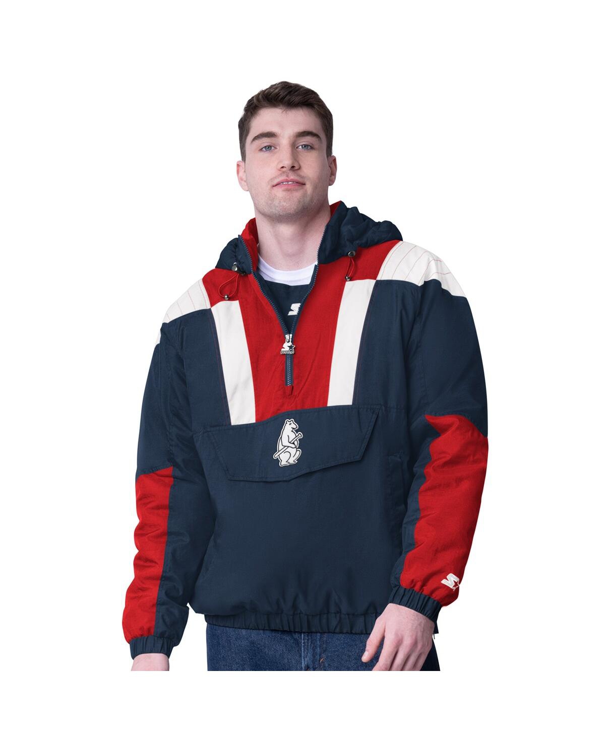 Starter Men's Navy Chicago Cubs Cooperstown Collection Charger Half-zip Jacket In Black