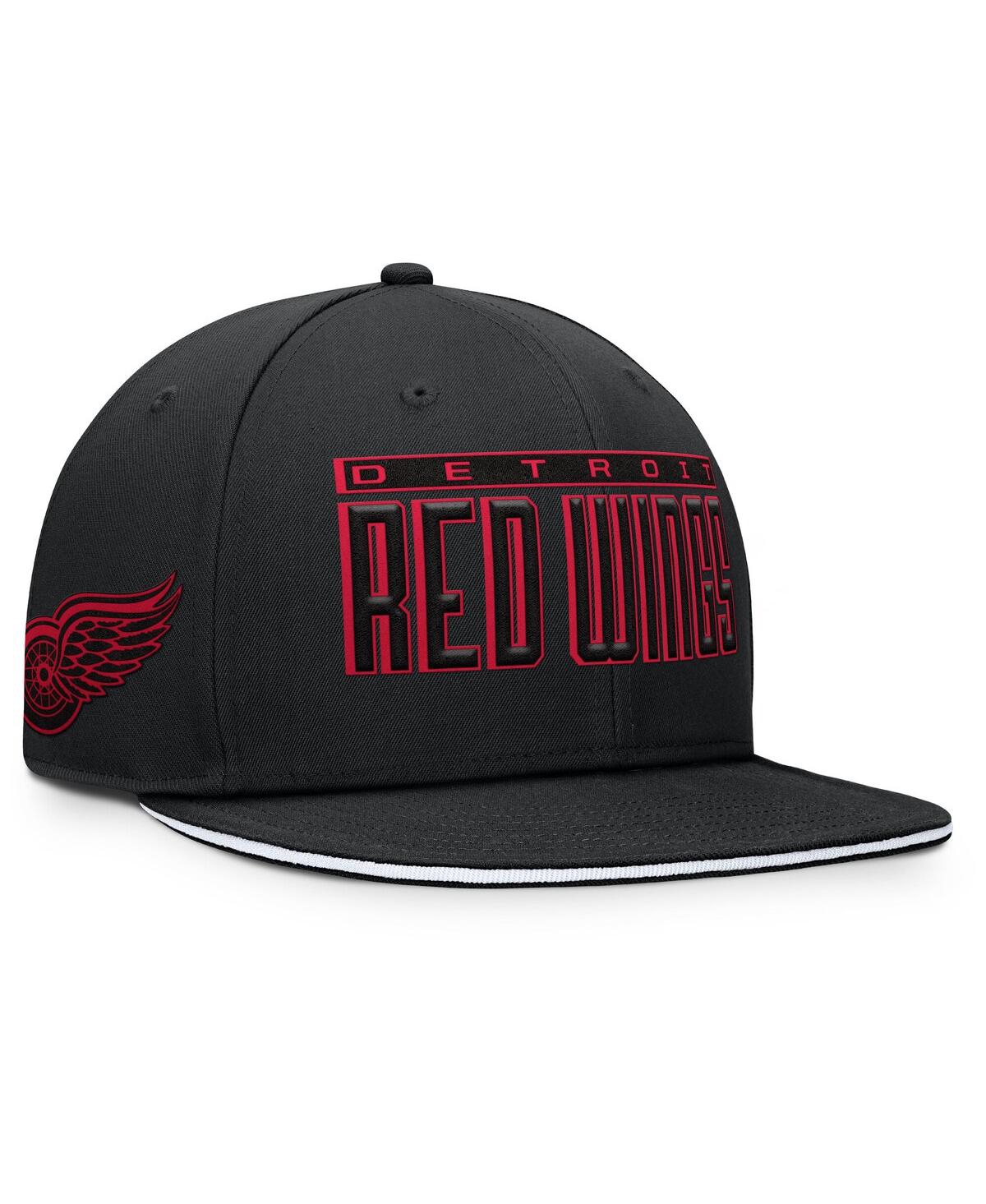 Fanatics Men's Black Detroit Red Wings Fundamental Gino Stack Snapback Hat In Black