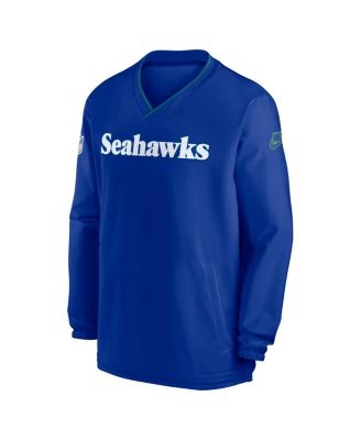 Men's Royal Seattle Seahawks 2024 Sideline Throwback Logo Long-Sleeve V-Neck Windshirt