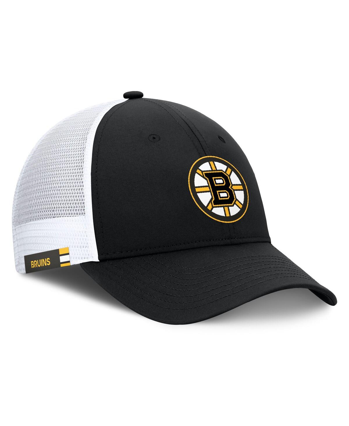 Fanatics Men's Black/white Boston Bruins Authentic Pro Simple Rink Trucker Adjustable Hat In Black,white