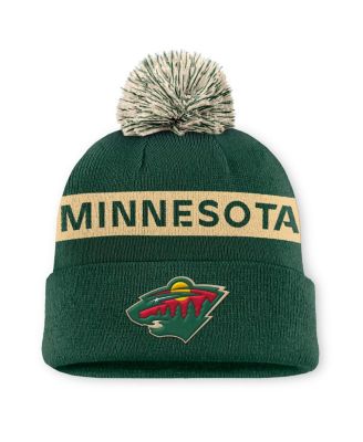 Fanatics - Women's Green/Cream Minnesota Wild Authentic Pro Rink Cuffed Knit Hat with Pom
