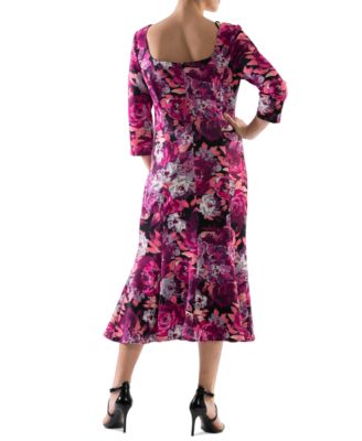 Women's Floral-Print Flounce-Hem Midi Dress