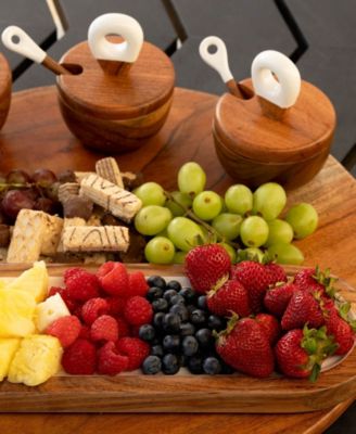 Wood Plus Collection 3 Dipping Bowls with Lids, Spoons and Tray, Set of 7