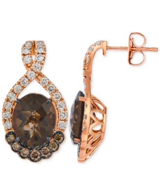 Chocolate Quartz (4-1/2 ct. t.w.), Nude Diamond (5/8 ct. t.w.) & Chocolate Diamond (1/3 ct. t.w.) Earrings in 14k Rose Gold