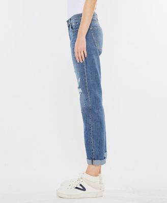 Women's Paint Effect Mid Rise Boyfriend Jeans