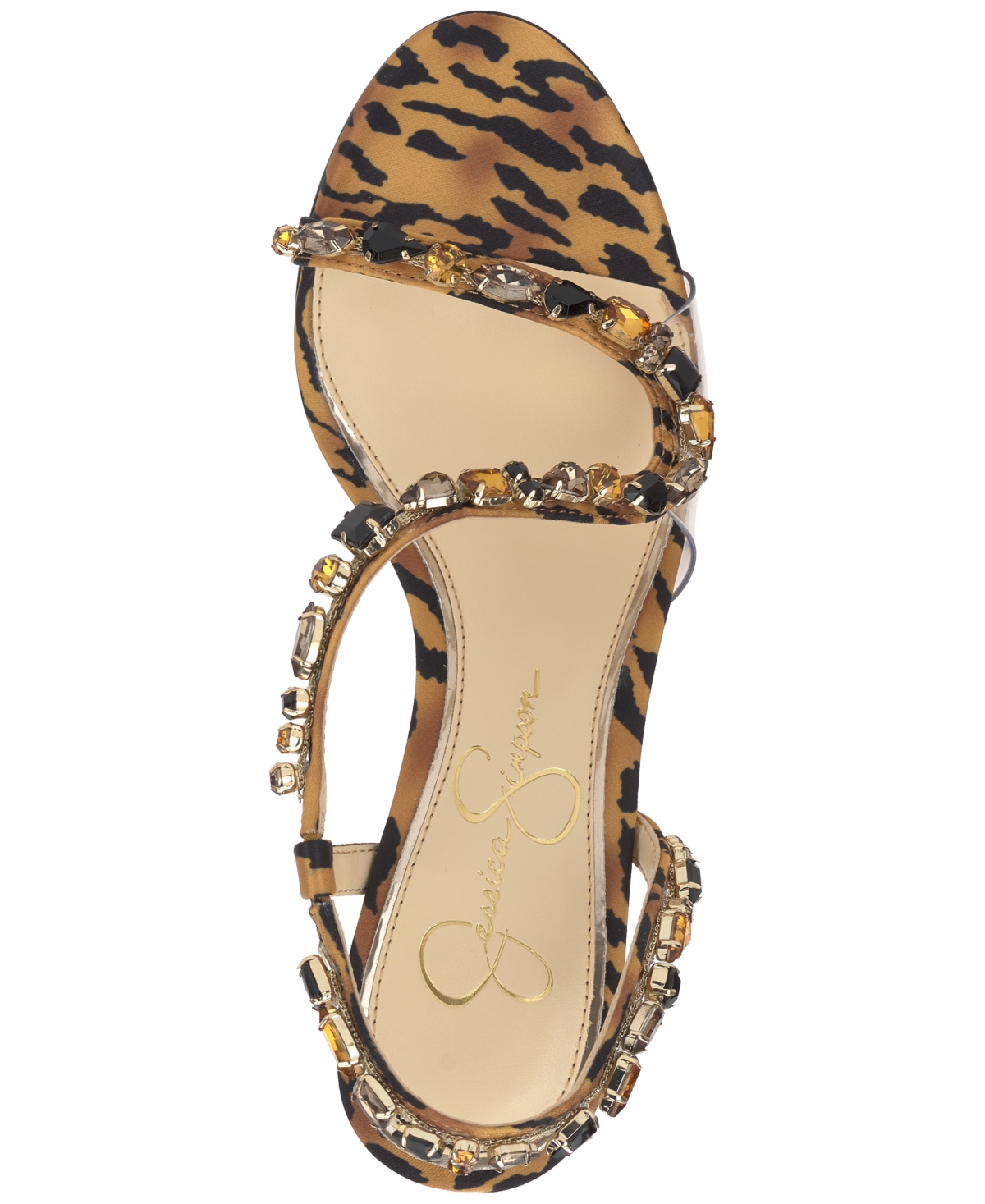 Jessica Simpson Women's Jaycin Barely-there Rhinestone Evening Sandals In Natural Leopard Multi Satin