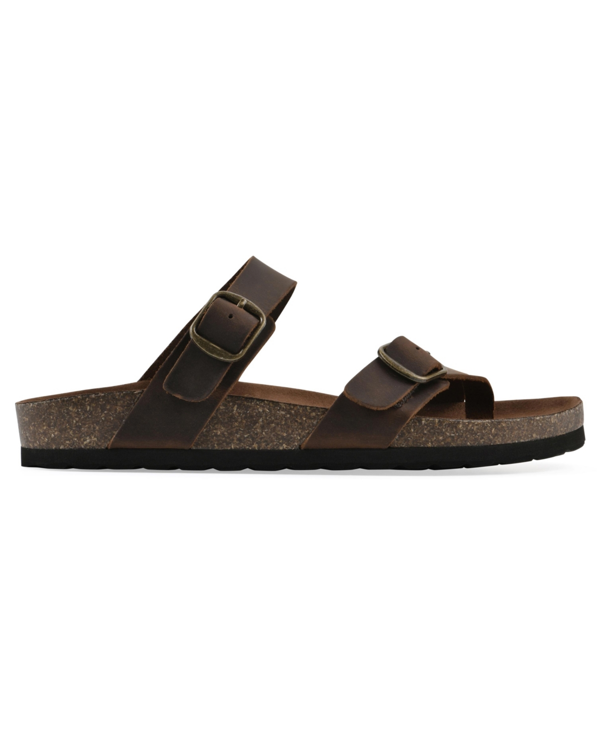 White Mountain Women's Grams Round Toe Flat Sandals In Brown Leather