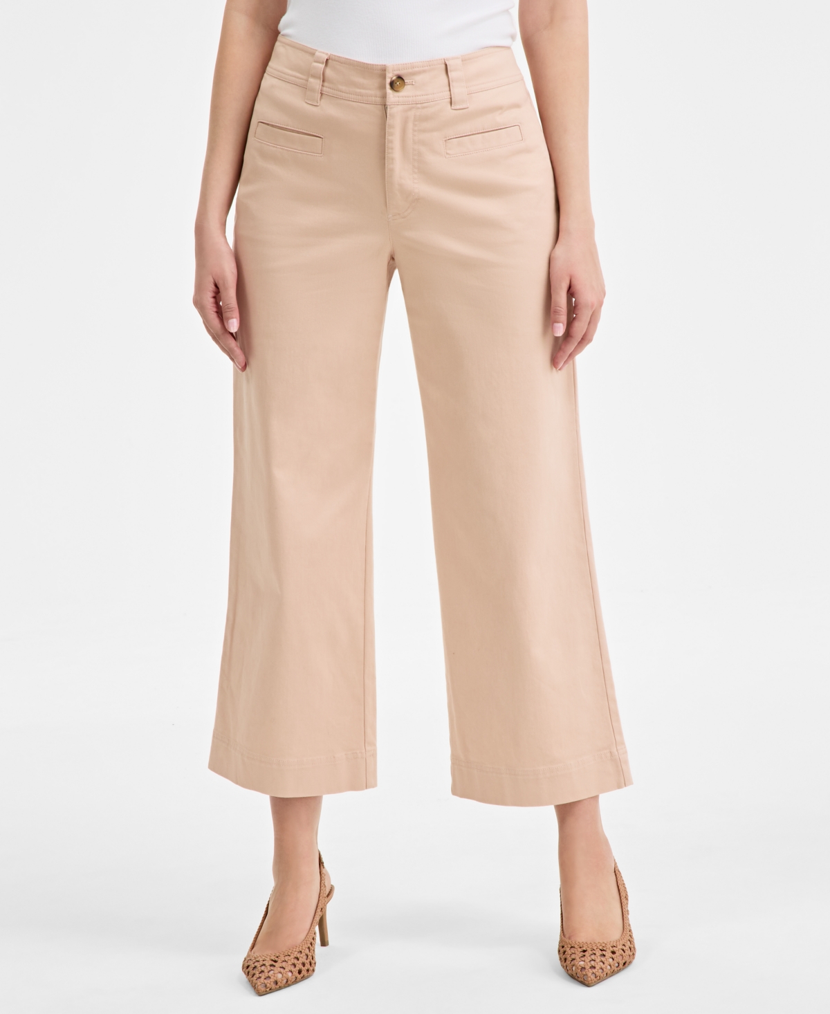 Women's Mid Rise Cropped Wide-Leg Chino Pants, Exclusively at Macy's - Olivine