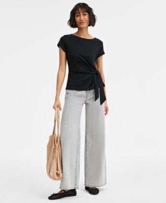 Women's Side-Tie Short-Sleeve Top, Exclusively at Macy's