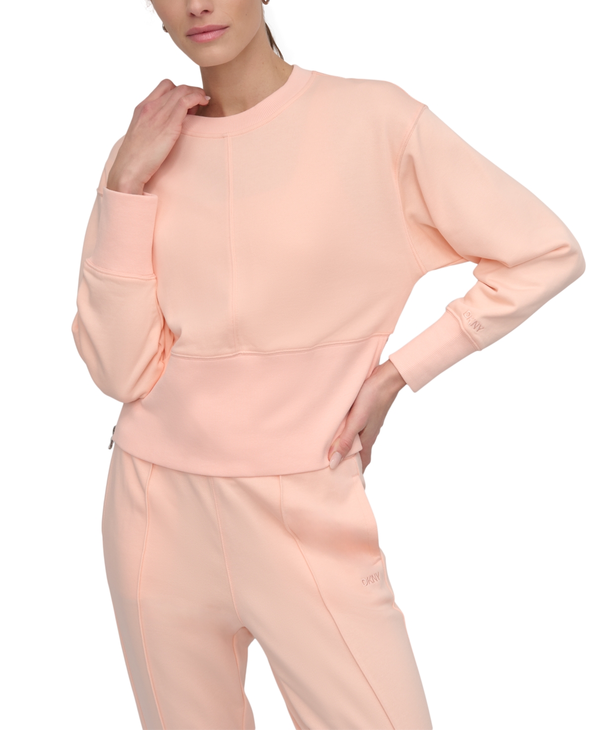 Dkny Sport Women's Cropped Crewneck Side-zip Sweatshirt In Tropical Peach