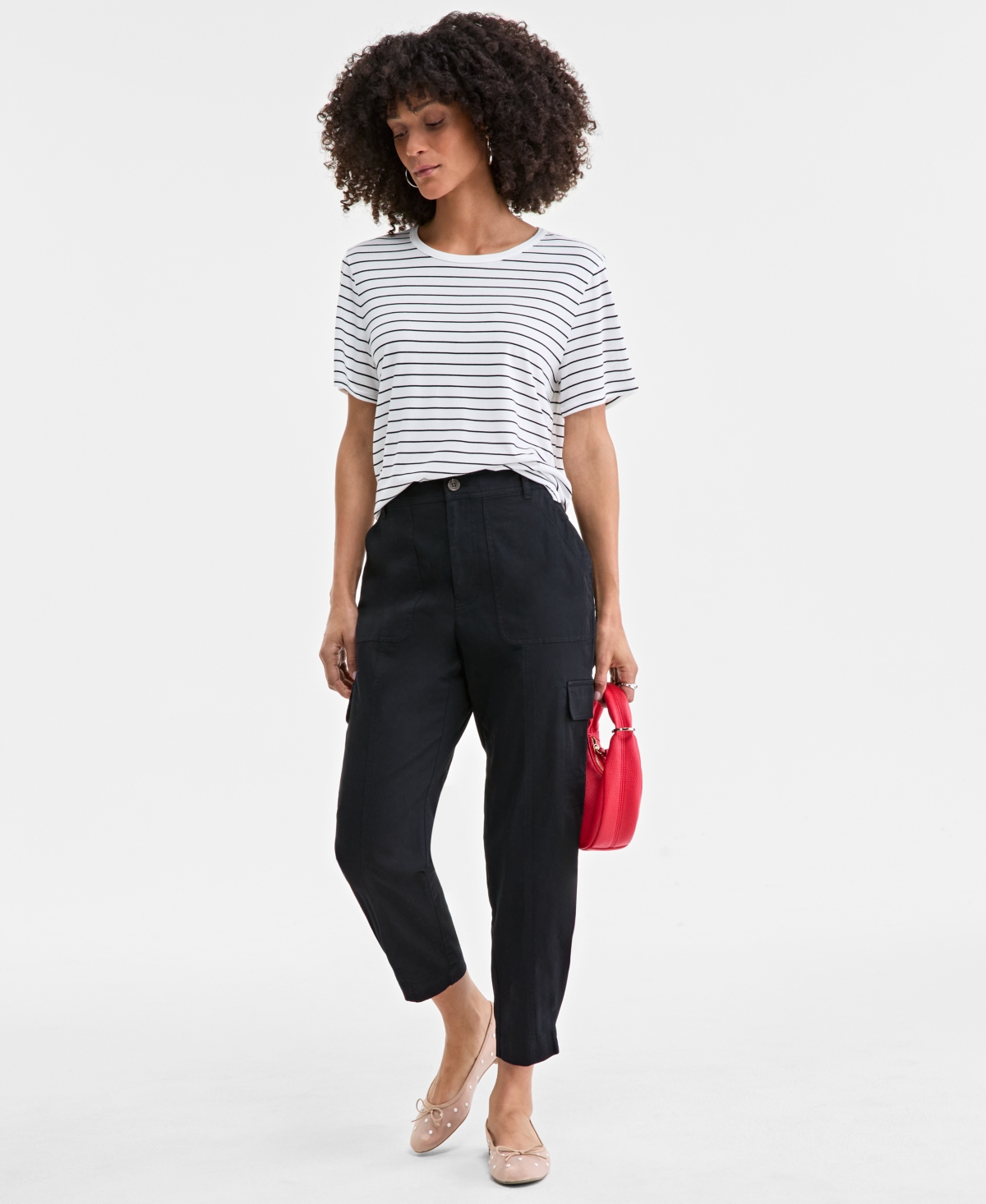 On 34th Women's Tapered Ankle-length Cargo Pants, Created For Macy's In Deep Black