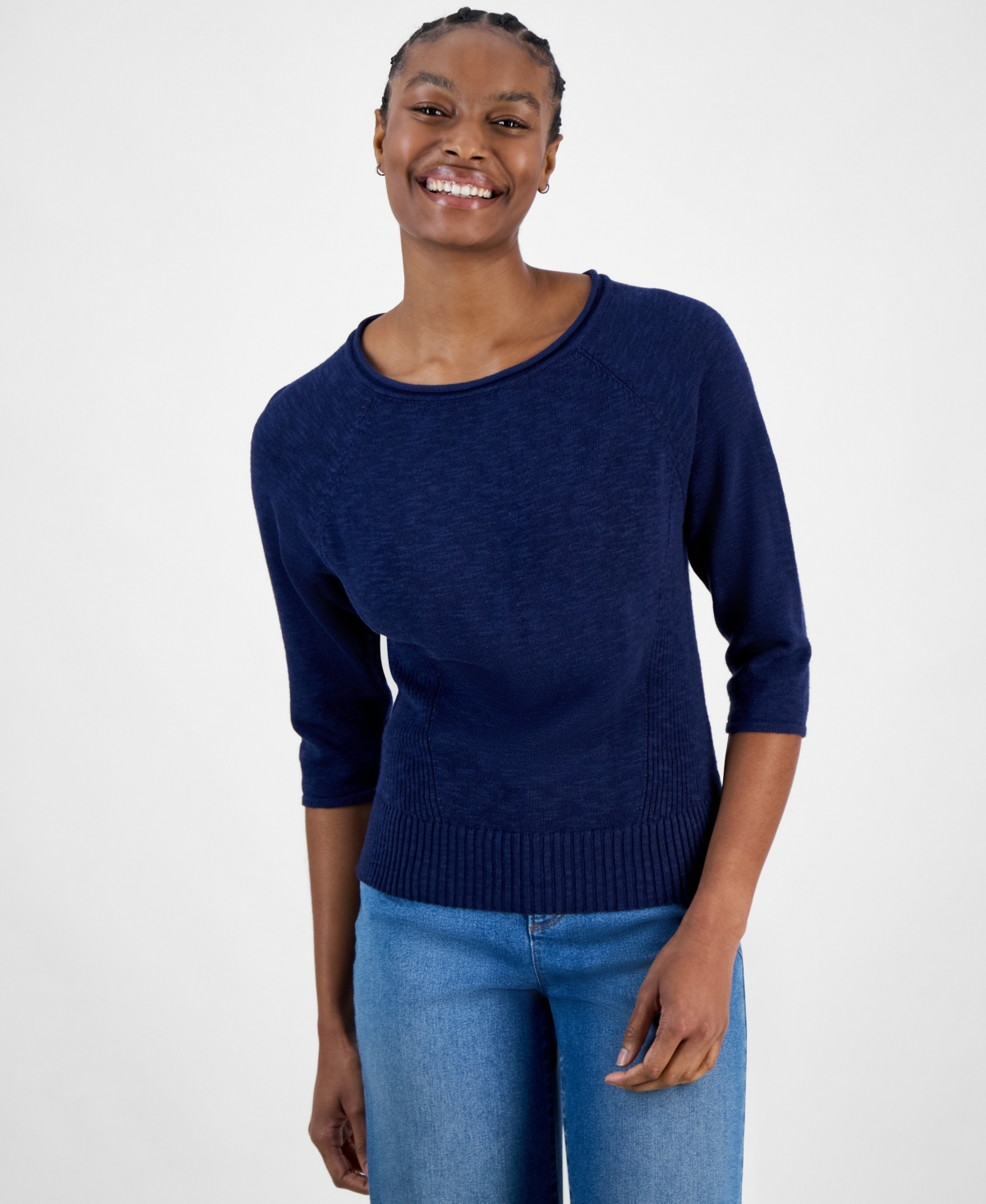 CHARTER CLUB WOMEN'S 3/4-SLEEVE LINEN-BLEND SWEATER, EXCLUSIVELY AT MACY'S 