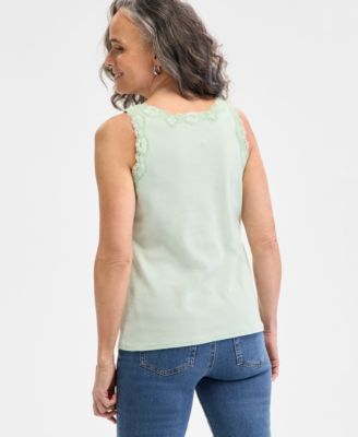 Women's Lace-Trim Cotton Tank Top