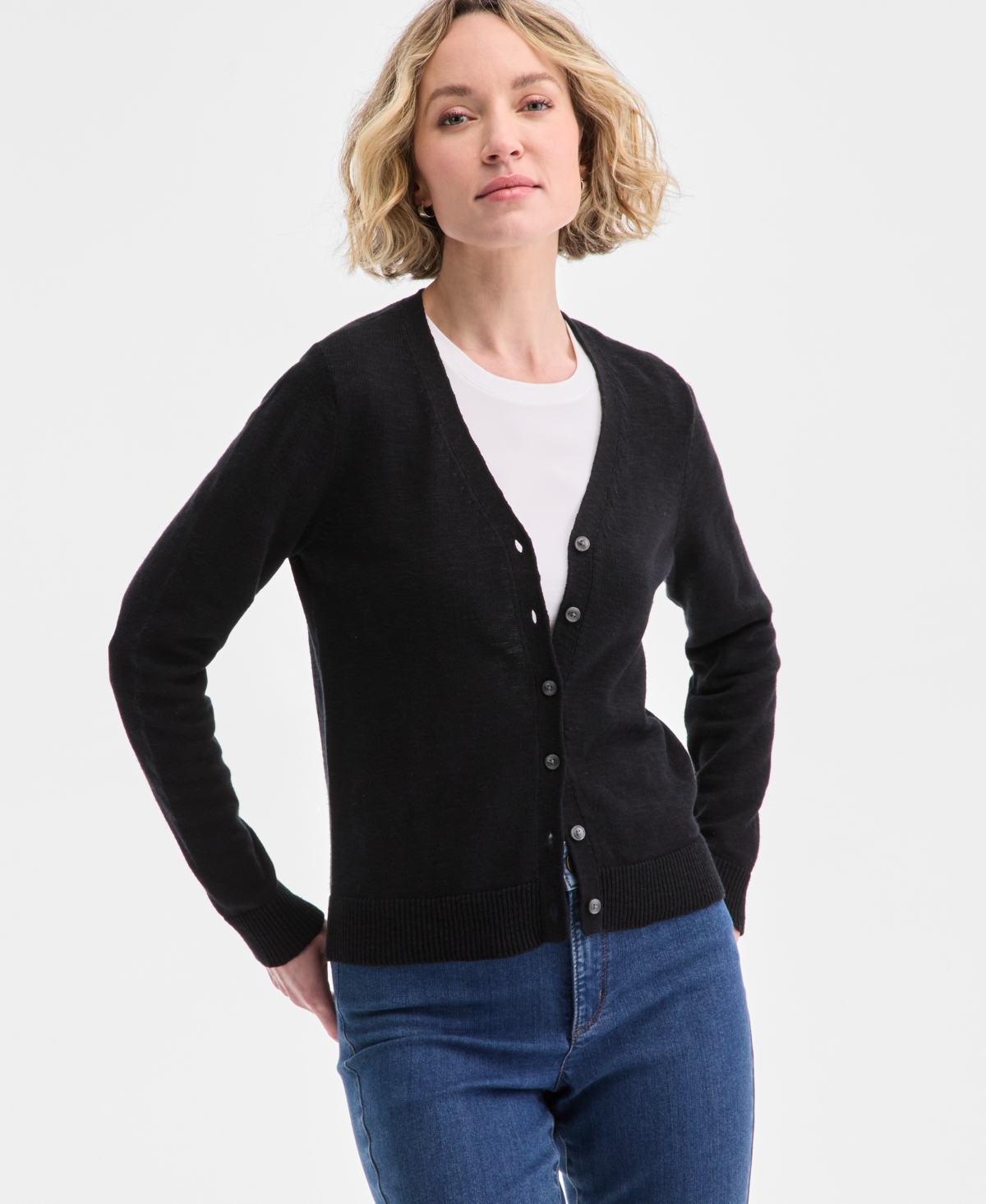 Women's V-Neck Button-Front Linen-Blend Cardigan, Exclusively at Macy's - Sycamore Heather