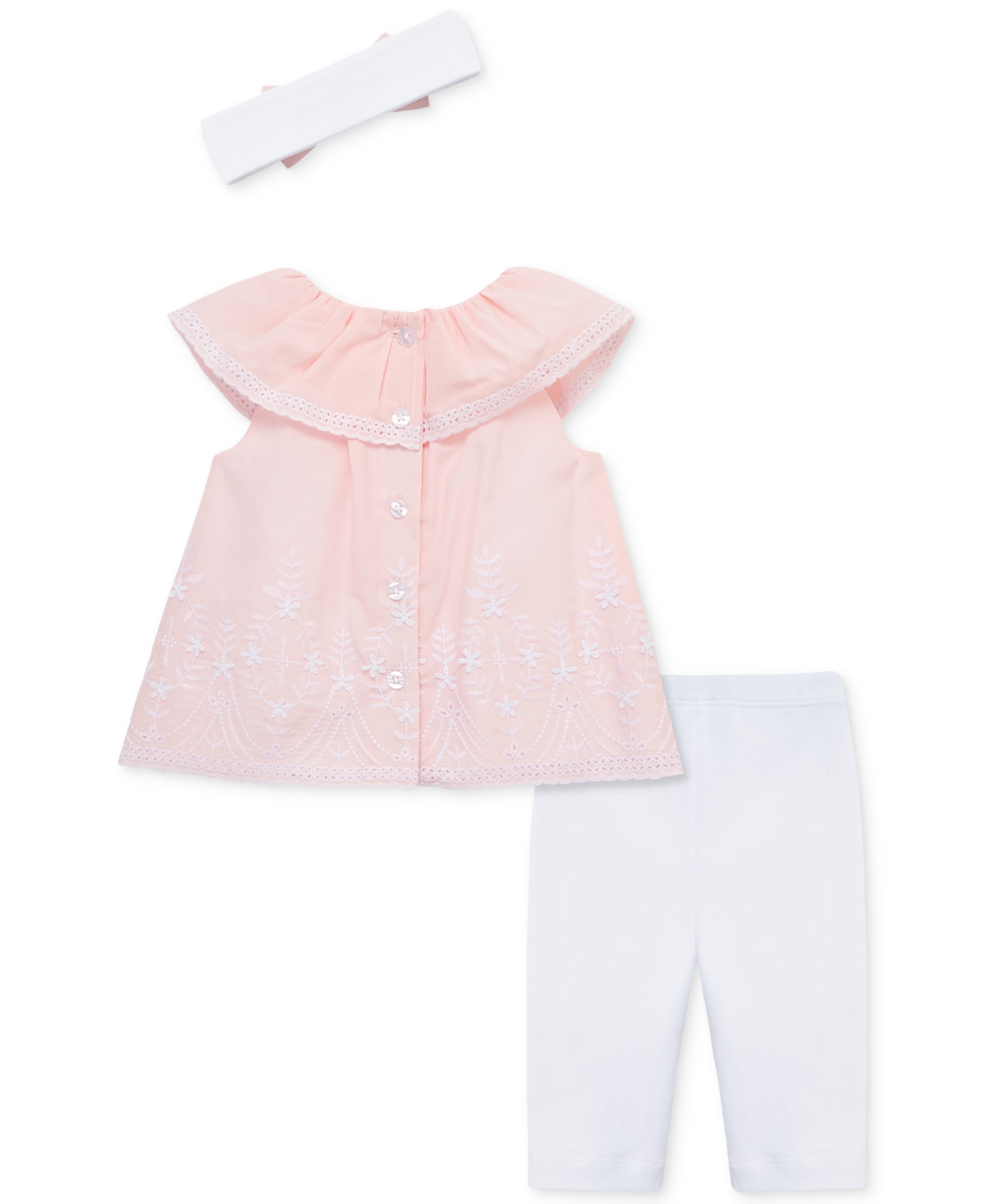 Shop Little Me Baby Girls 3-pc. Eyelet Top, Leggings & Headband Set In Light Pink