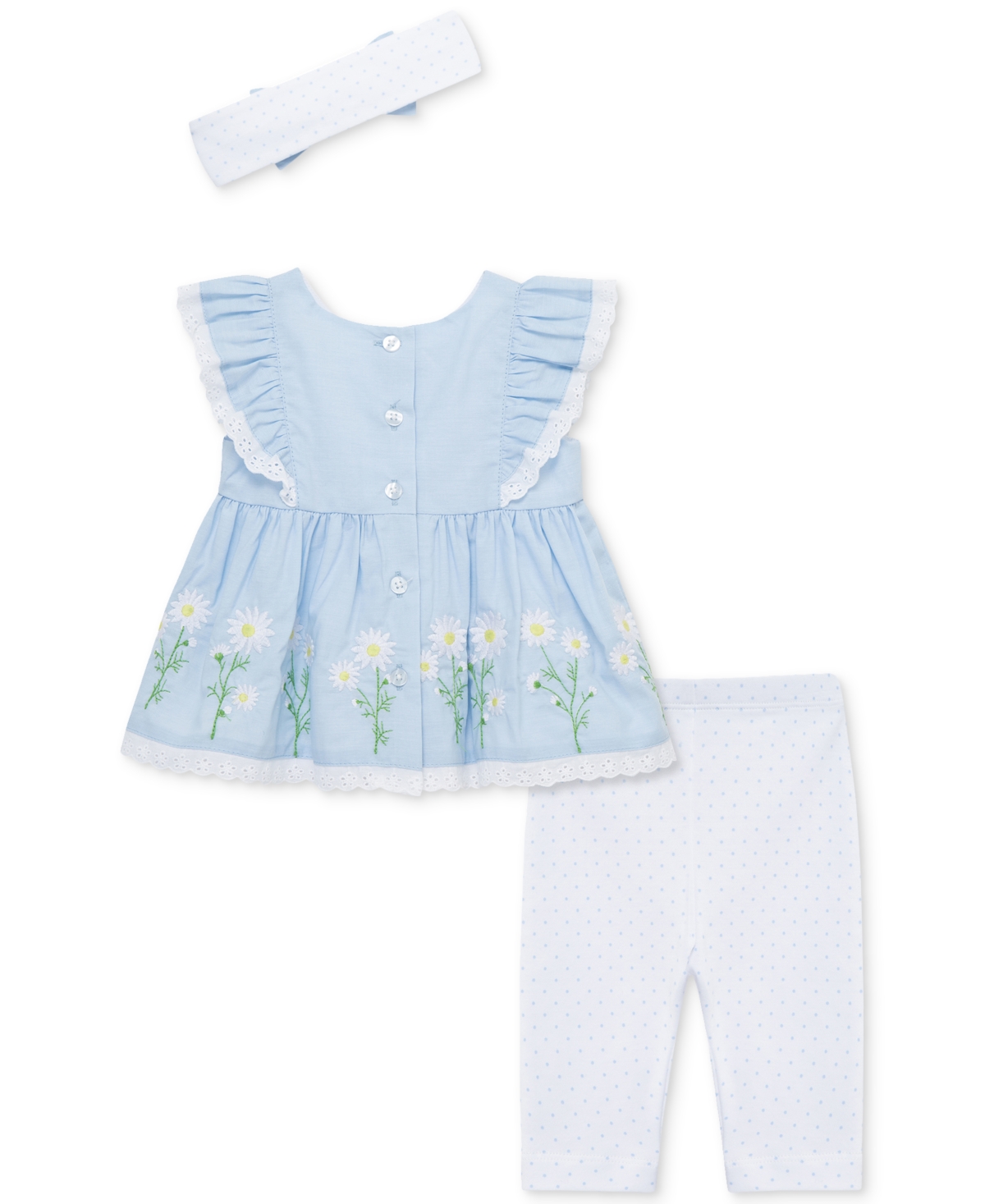 Little Me Baby Girls 3-pc. Chambray Daisy Tunic, Leggings & Headband Set In Light Blue