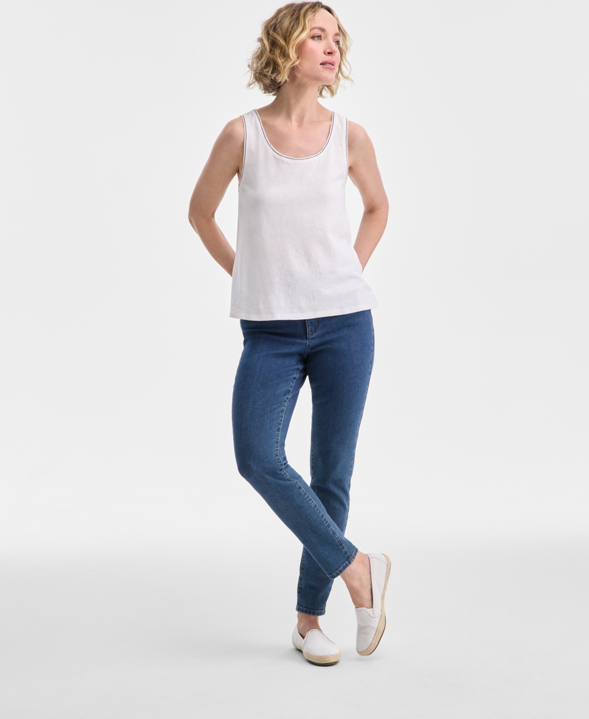 CHARTER CLUB WOMEN'S EMBELLISHED LINEN-BLEND TANK TOP, EXCLUSIVELY AT MACY'S 