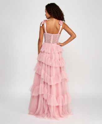 Juniors' Faux-Pearl-Corset Ruffled-Skirt Ball Gown, Created for Macy's