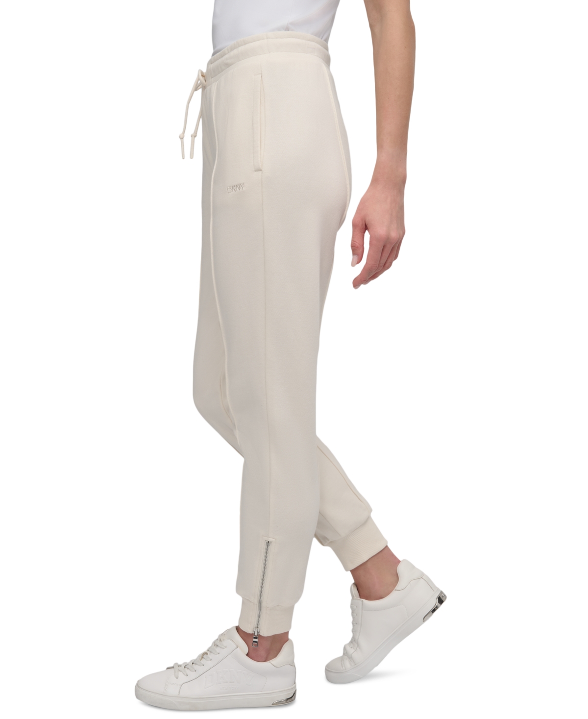 Dkny Sport Women's Zip-cuff High-rise Cotton Joggers In Eggnog