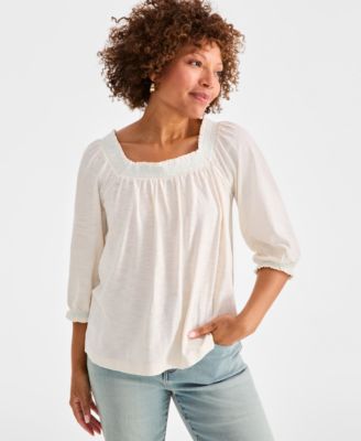 Style & Co - Women's Smocked Square-Neck Top
