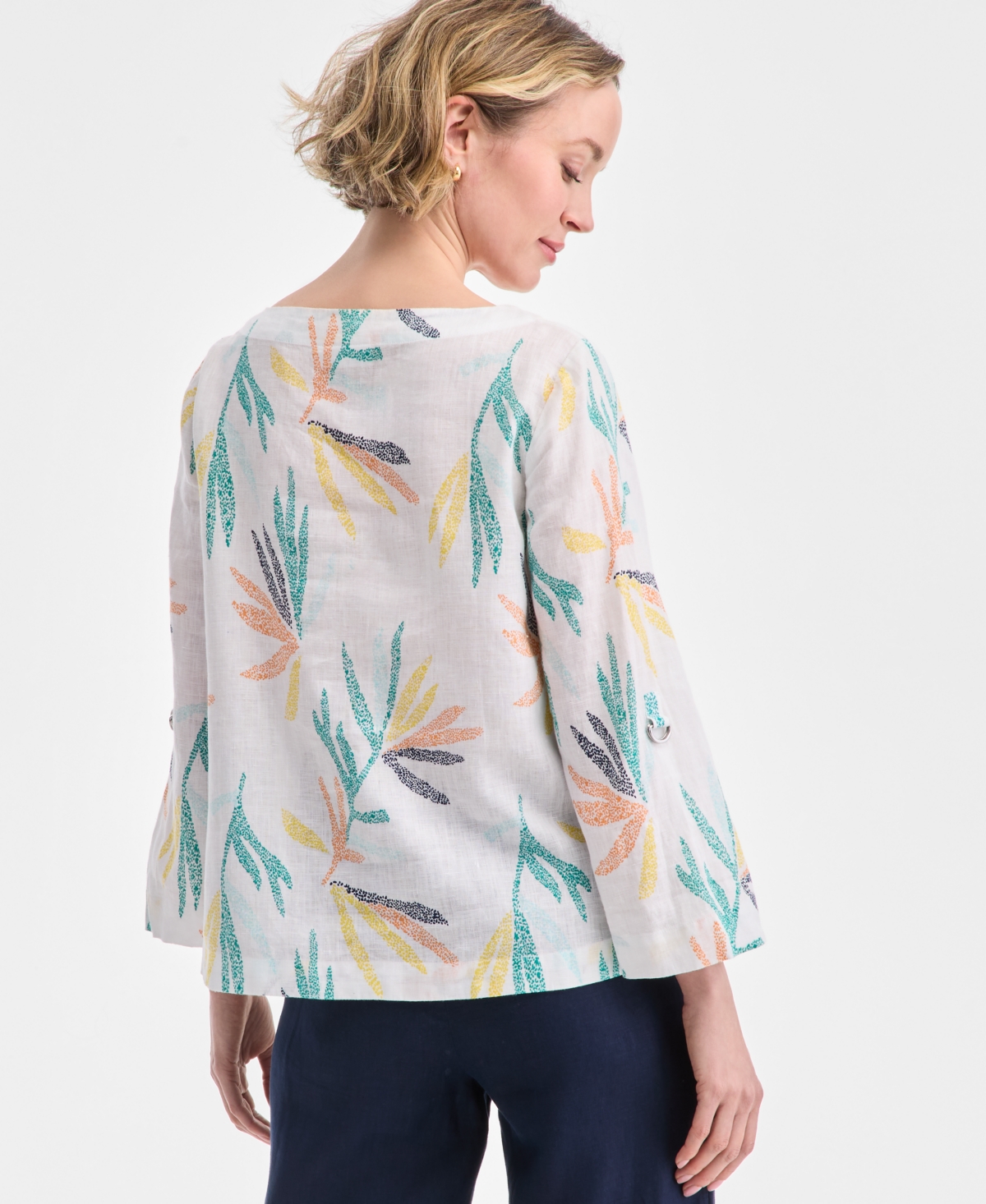CHARTER CLUB PLUS SIZE 100% LINEN BOAT-NECK TOP, EXCLUSIVELY AT MACY'S 