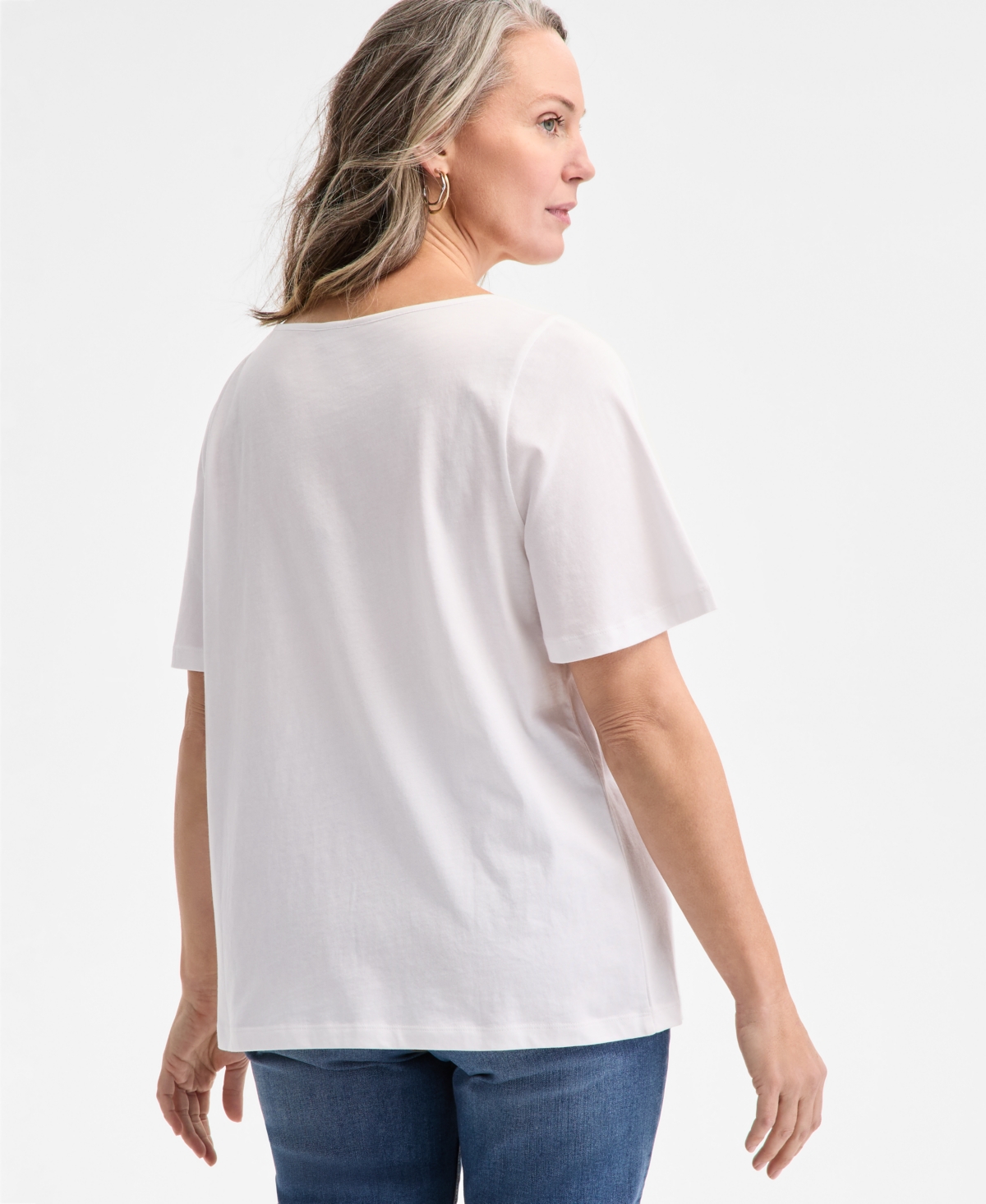 Style & Co Petite Crochet-trimmed Short-sleeve Knit Top, Exclusively At Macy's In Bright White