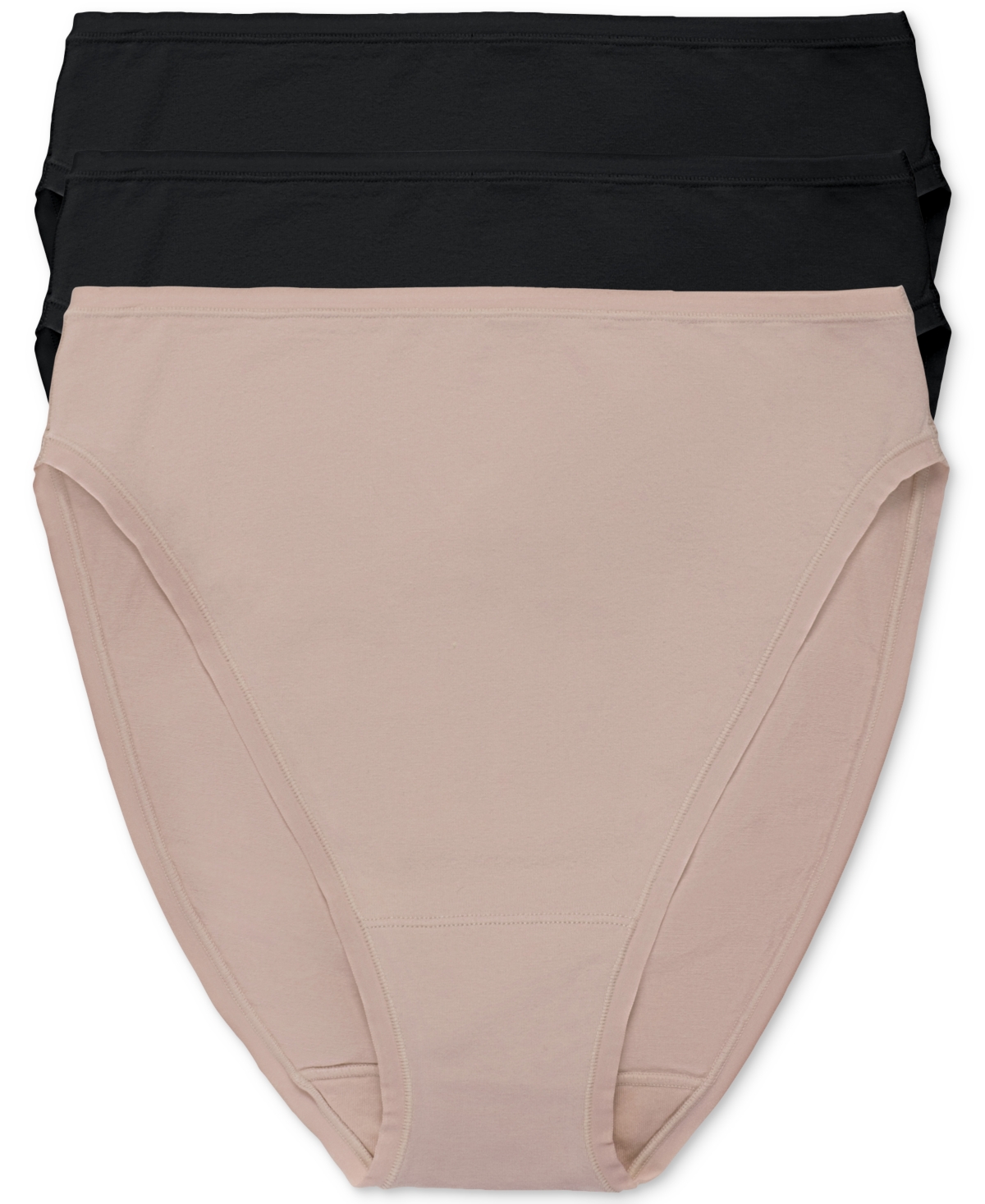 Natori Bliss Bare Cotton High Cut Brief 3-pack In Black,black,cafe