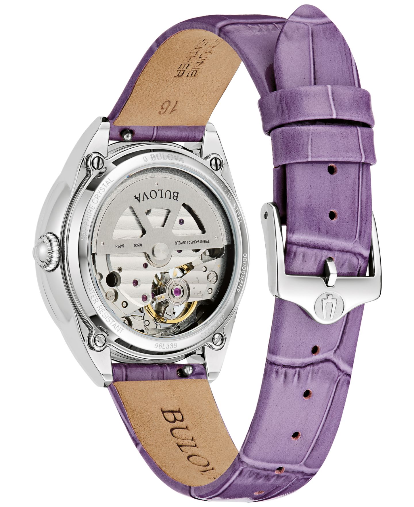 Женские часы Bulova Automatic Purple Leather Strap Watch 34.5mm — фото 3