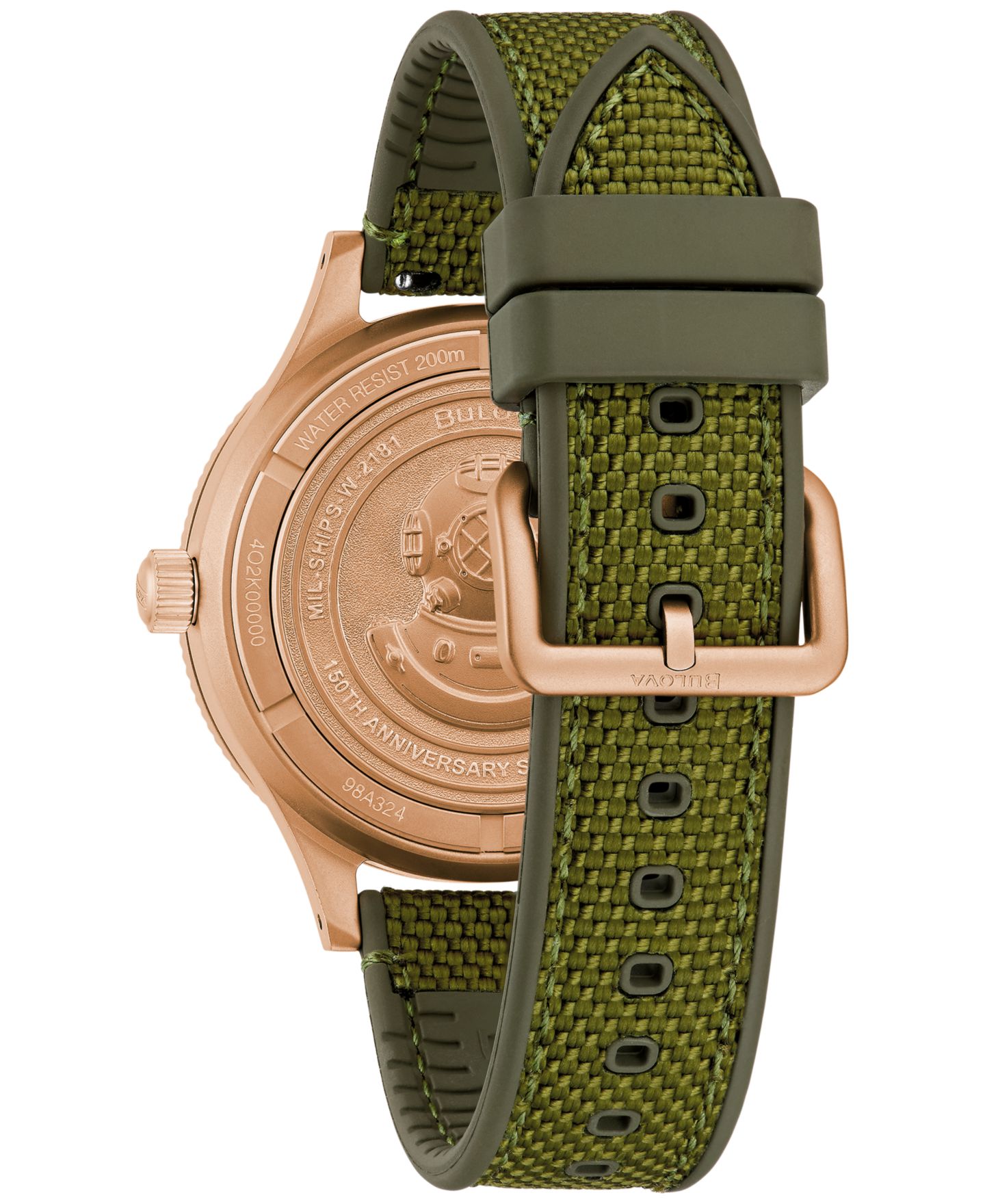 Мужские часы Bulova 150th Anniversary Automatic Mil-Ships Green Nylon Strap Watch 41mm — фото 3