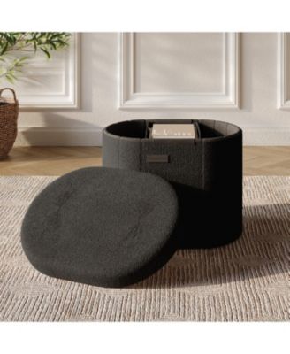 Ovel Boucle Ottoman Storage Bench-Modern Foot Stool, Makeup Vanity Stool, Perfect for Living Room & Bedroom Decor