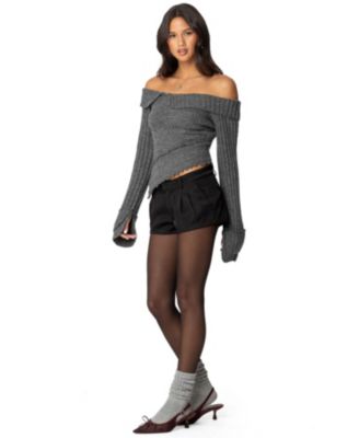 Womens Mikkie Asymmetric Fold Over Knit Top