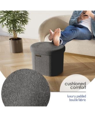 Ovel Boucle Ottoman Storage Bench-Modern Foot Stool, Makeup Vanity Stool, Perfect for Living Room & Bedroom Decor