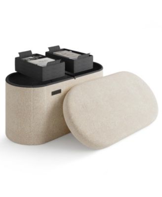 Ovel Boucle Ottoman Storage Bench – Modern Foot wood Stool, Makeup Vanity Stool, Perfect for Living Room & Bedroom Decor