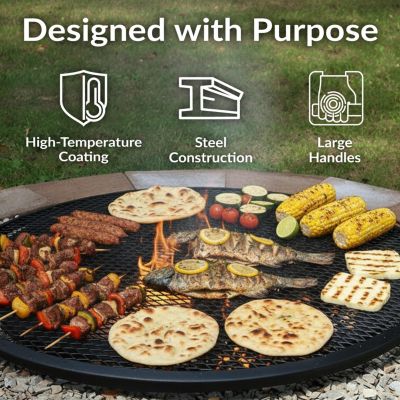 Outdoor Camping or Backyard Heavy-Duty Steel Round X-Marks Fire Pit Cooking Grilling Grate