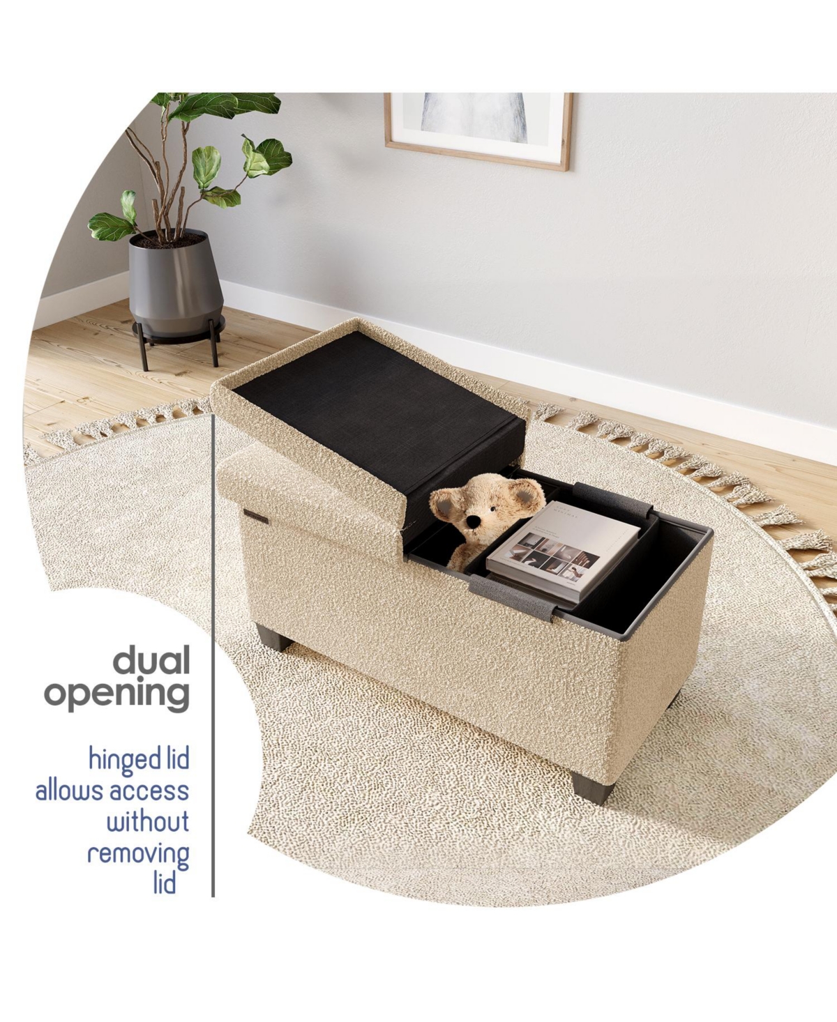 Rectangular Boucle Ottoman Storage Bench – Modern Foot Stool