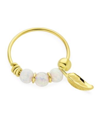 14K Solid Yellow Real Gold Created White Opal Angel Wing Septum Rings Nose Ring Thin Hoop Tragus Earlobe Cartilage Helix Endless