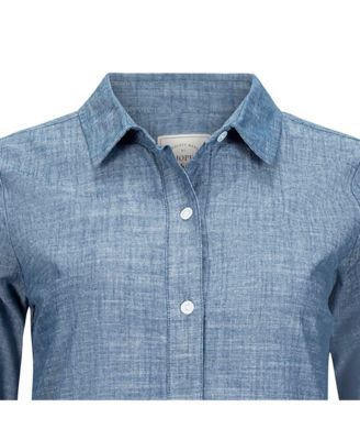 Women's Organic Chambray Long Sleeve Drop Waist Shirt Dress