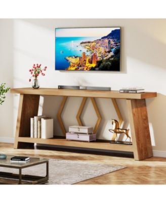 70.86-Inch Long Sofa Table for Living Room, 2-Tier Narrow Console Table with Storage, Wood Foyer Entryway Couch Table for Hallway, Entrance