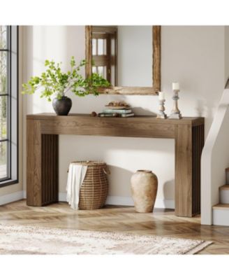 59-Inch Long Wooden Console Sofa Table Behind The Couch with Vertical Slat Legs for Entrance, Hallway, Entryway, Living Room (Rustic Brown)