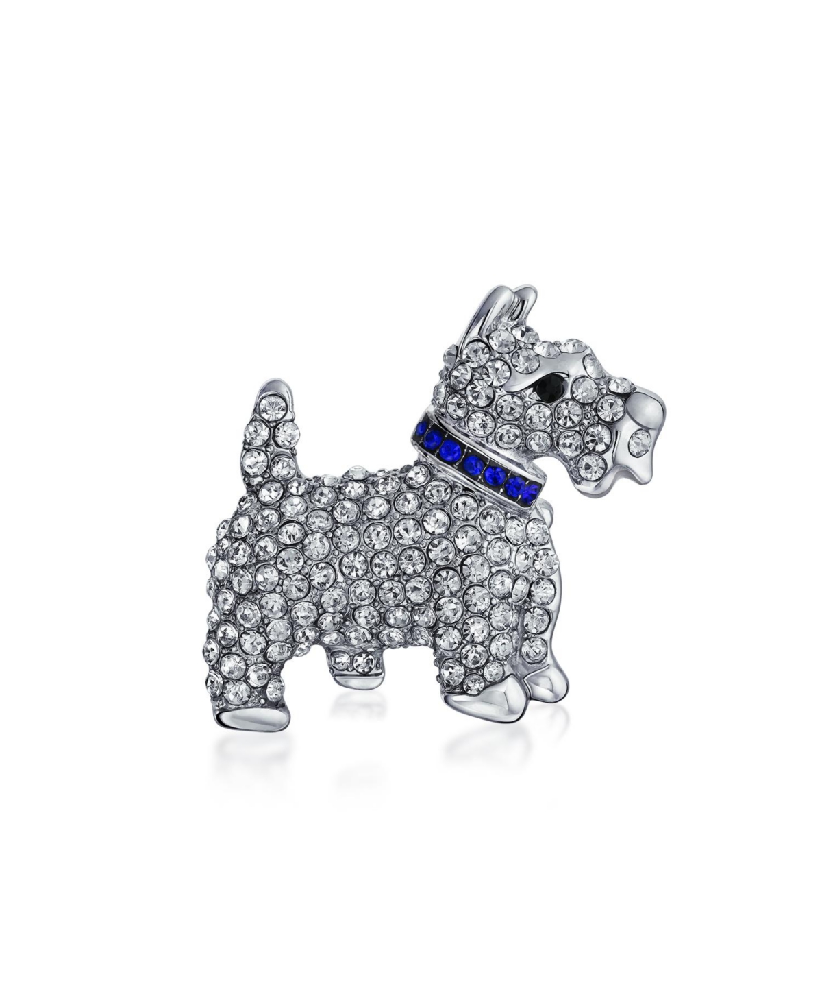 Large Statement Blue Crystal Westie Dog Brooch Pin Silver Tone 1.3 Inch - Grey