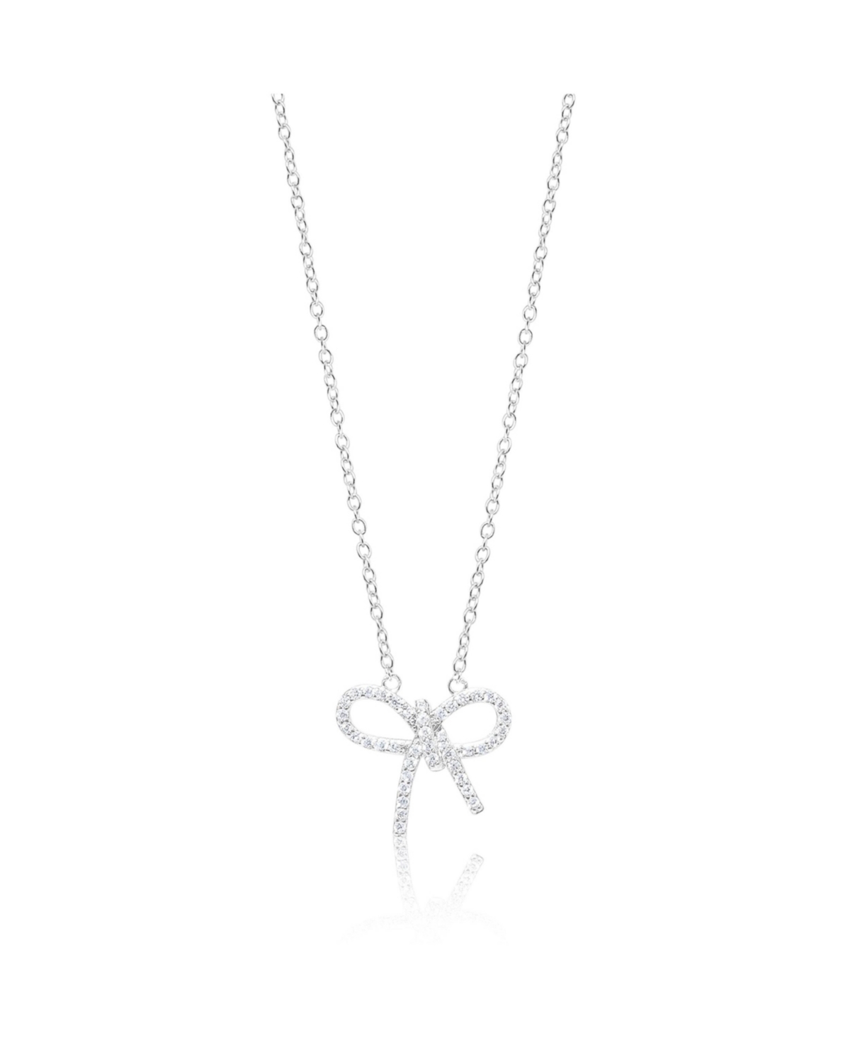 Silver Bow Necklace Set with Cubic Zirconia - Silver
