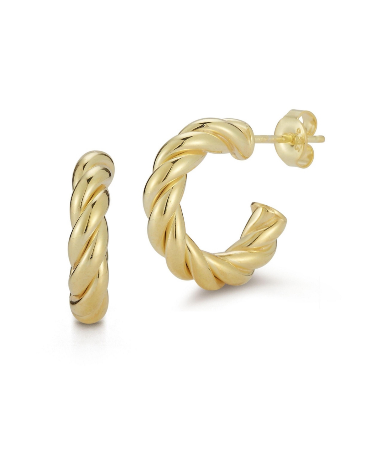 14K Gold Plated Sterling Silver Small Twist Hoop Earrings - Gold