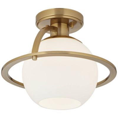 Oblys 12" Modern Semi Flush-Mount Ceiling Light Fixture Kitchen Foyer Round Warm Brass Finish White Glass