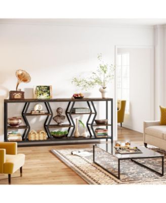 70.9 Inches Sofa Console Table with 4 Tier Wood Storage Shelves, Industrial Extra Long Narrow Entryway Accent Tables for Hallway, Living Room, Foyer (Rustic Brown)