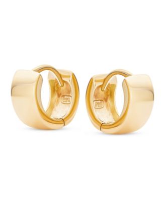 Simple Basic Wide Huggie Hoop Kpop Earrings Plated .925 Sterling Polished Flat Hinge