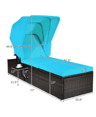 2PCS Patio Rattan Lounge Chair Chaise Cushioned Top Canopy Adjustable